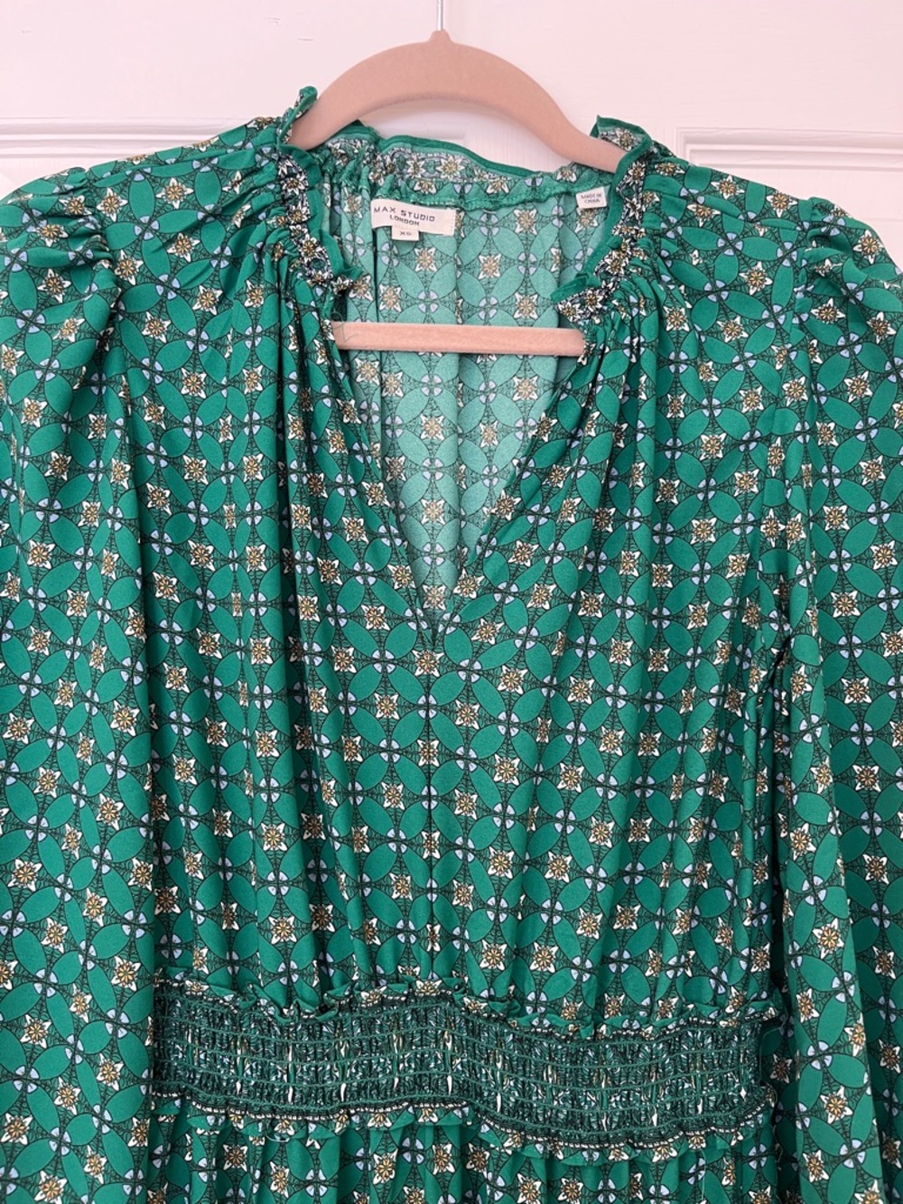 Max Studio Emerald Green Printed Long Sleeve Maxi Dress XS - Picture 2 of 9
